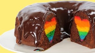 RAINBOW HEART CAKE  Surprise Inside Valentines Dessert  My Cupcake Addiction  Nestle Toll House [upl. by Enneyehs]