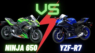 Kawasaki Ninja 650 Vs Yamaha R7  Middleweight Sportbike Shootout [upl. by Willette]