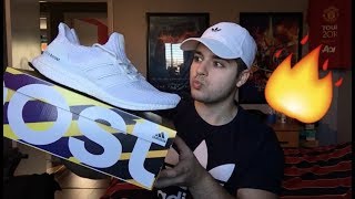 Adidas Ultraboost 40 UNBOXING  REVIEW  TRIPLE WHITE [upl. by Aronle]