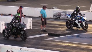 H2 Kawasaki vs GSXR 1000 Suzuki  drag racing of superbikes [upl. by Atinaujnas836]