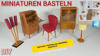 Tutorial 60er Jahre Puppenmöbel Salon basteln  DIY how to craft 60s doll furniture salon [upl. by Sillad]