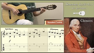 Sonatina Op36 No1 1st movement  Clementi Guitar Notation  TAB [upl. by Ylicis924]