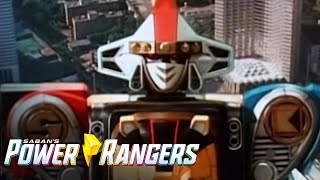 Ninja Megazord First Battle  Mighty Morphin  Power Rangers Official [upl. by Burget]