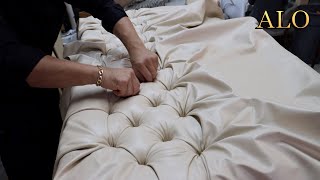 HOW TO UPHOLSTER A TUFTED BENCH WITH GENUINE LEATHER  ALO Upholstery [upl. by Ennaid]