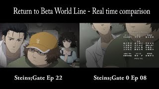 SteinsGate ep 22 amp SteinsGate 0 ep 08 Ending  Return to Beta World Line  Real time comparison [upl. by Kaden655]