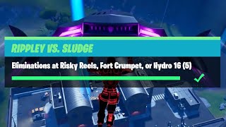 Eliminations at Risky Reels Fort Crumpet or Hydro 16 5  Fortnite Rippley Vs Sludge Challenges [upl. by Nerb]