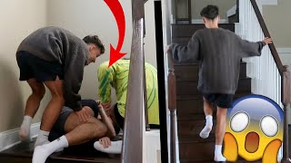 FALLING DOWN THE STAIRS PRANK ON FIANCE CUTE REACTION [upl. by Shwalb842]