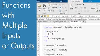 Functions with Multiple Inputs or Outputs  Managing Code in MATLAB [upl. by Apollus]