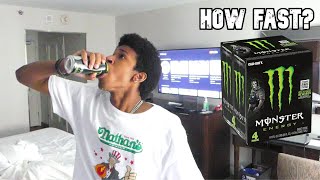 4 Pack Monster Energy Drink Chug Under 1 Minute  Challenge [upl. by Htiaf]