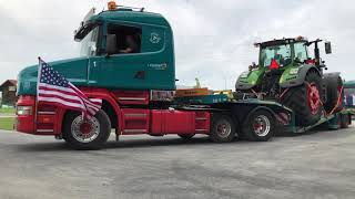 Konvoi mit 50 neuen Fendt 900erTraktoren verlässt das Werk Marktoberdorf [upl. by Nnylyram]