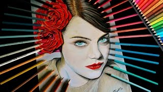 Drawing Emma Stone  La La Land  lookfishart [upl. by Retsbew]