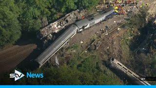 Aerial footage shows aftermath of train derailment [upl. by Adirehs]