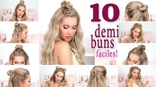 10 DEMI BUNS tendance ❤ Tuto coiffure rapide facile pour la RENTREE SCOLAIRE [upl. by Naesal118]