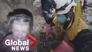 quotIm here its okquot Emotional moment rescuers save little girl trapped in well in Aleppo [upl. by Wester]