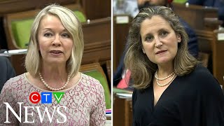 Chrystia Freeland and Candice Bergen spar over Canadas COVID19 response [upl. by Kyte403]