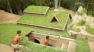 Building underground hut with grass roof amp fireplace with clay [upl. by Croner879]