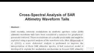 Cross Spectral Analysis of SAR Altimetry Waveform Tails [upl. by Oluas]