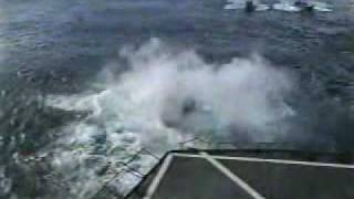 Navy CH46 Helicopter Misses Landing Deck at Sea Crashes [upl. by Eillat179]