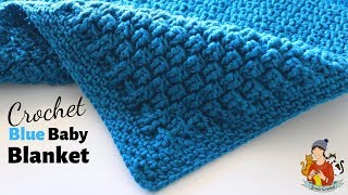 Crochet Blue Baby Blanket  Beginner Friendly Tutorial [upl. by Tnilc824]