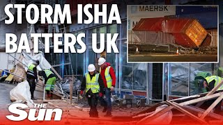 Storm Isha Chaos as lorries overturn amp flights cancelled as gale force winds batter UK [upl. by Ellah596]