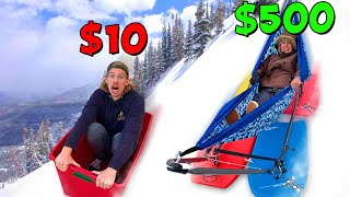 10 vs 500 Snow Sleds BUDGET CHALLENGE [upl. by Sisile992]