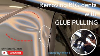 How to remove BIG dents with glue  step by step repair  Paintless Dent Removal  PDR dent repair [upl. by Nwavahs679]