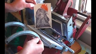 Lino Printing Cards using an Adana 8x5  Rooster Design  Hand Ink [upl. by Asa922]