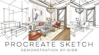 How to use Procreate to quickly sketch an interior design living room perspective [upl. by Daniyal963]