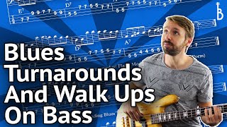 quotMustKnowquot Turnarounds And Walk Ups For Blues Bass Lines [upl. by Aratehs]