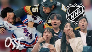 Koreans React To NHL Hits amp Fights For The First Time [upl. by Sucramej968]