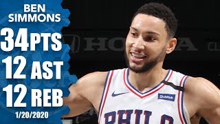 Ben Simmons has career game vs Nets with 34point tripledouble  201920 NBA Highlights [upl. by Leavy]