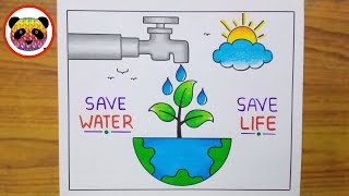 World Water Day Poster Drawing  Save Water Save Life Drawing  Save Water Save Earth Drawing Easy [upl. by Oralle232]