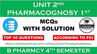 Top 50 MCQs with Solution  Unit 2 Pharmacognosy  pharmacognosy 4th semester unit 2 mcq [upl. by Ahsieki]