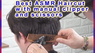 Mens haircut with manual clipper and scissors ASMR 1 hour [upl. by Domenech]