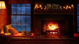 Cozy Cabin Ambience  Rain and Fireplace Sounds at Night 8 Hours for Sleeping Reading Relaxation [upl. by Setarcos50]