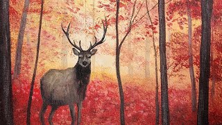 Autumn Forest Elk Deer Acrylic Painting LIVE Tutorial [upl. by Eirlav]