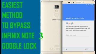 INFINIX NOTE 3 X601 REMOVE FRP BYPASS GOOGLE ACCOUNTEASY [upl. by Enneicul301]