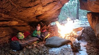 No Tent Winter Camping During Snow Storm  Exploring Natural Stone Maze [upl. by Ayojal731]