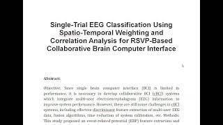 Single Trial EEG Classification Using Spatio Temporal Weighting and Correlation Analysis for RSVP Ba [upl. by Notlem]