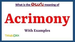 Acrimony Meaning in Telugu  Acrimony in Telugu  Acrimony in Telugu Dictionary [upl. by Eynahpets]