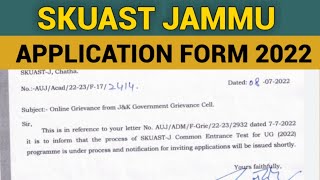 SKUAST JAMMU APPLICATION FORMS 2022 UPDATE  SKUAST JAMMU ADMISSION 2022 [upl. by Nair874]