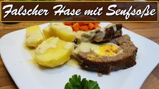 Falscher Hase mit Senfsoße  Hackbraten mit Ei [upl. by Nanor]