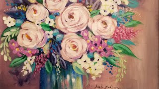 Easy Impressionist Floral Vase 2 Acrylic Painting Tutorial LIVE [upl. by Fraase179]