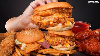 ASMR MUKBANG  KFC BURGERS 🍔 CHICKEN 🍗 FRENCH FRIES 🍟 햄버거 양념치킨 감자튀김 치즈스틱 소스 퐁당 먹방 [upl. by Aloke]