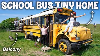 VAN LIFE  Converted School Bus Tiny House Tour Off Grid [upl. by Ellehsim611]