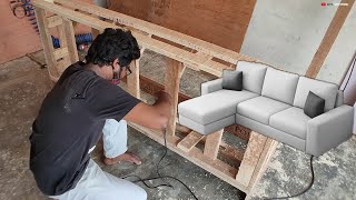 DIY SHOCKER Make Your Own L Shaped Sofa FramequotHow To make L shape Sofa Frame L shape Sofa Make [upl. by Stronski671]