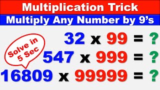 Multiplying any number by 99 999 9999  Math Tricks and Tips [upl. by Aehsal60]