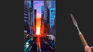 Abstract Cityscape Painting Easy  Acrylic Sunset painting tutorial  Day 300 [upl. by Srini]