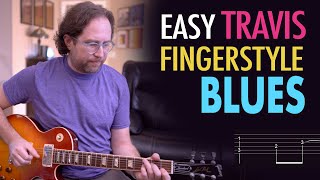 Easy Travis Fingerstyle Blues  Introduction to travis style  Chet Atkins guitar lesson [upl. by Aihtela]