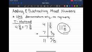 Adding amp Subtracting Mixed Numbers LIKE denominators no regrouping no simplifying [upl. by Hump659]